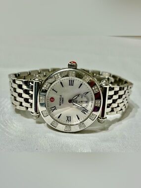 Michele Silver Diamond-Accent Stainless Steel Watch with Mother-of-Pearl Dial